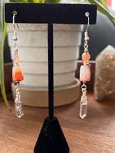 Load image into Gallery viewer, Sunset Botswana Agate and Tibetan Quarts Dangle Earrings