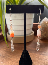 Load image into Gallery viewer, Sunset Botswana Agate and Tibetan Quarts Dangle Earrings