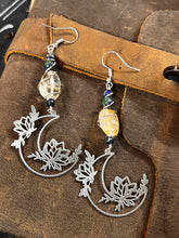 Load image into Gallery viewer, Crescent Moon Citrine Dangle Earrings